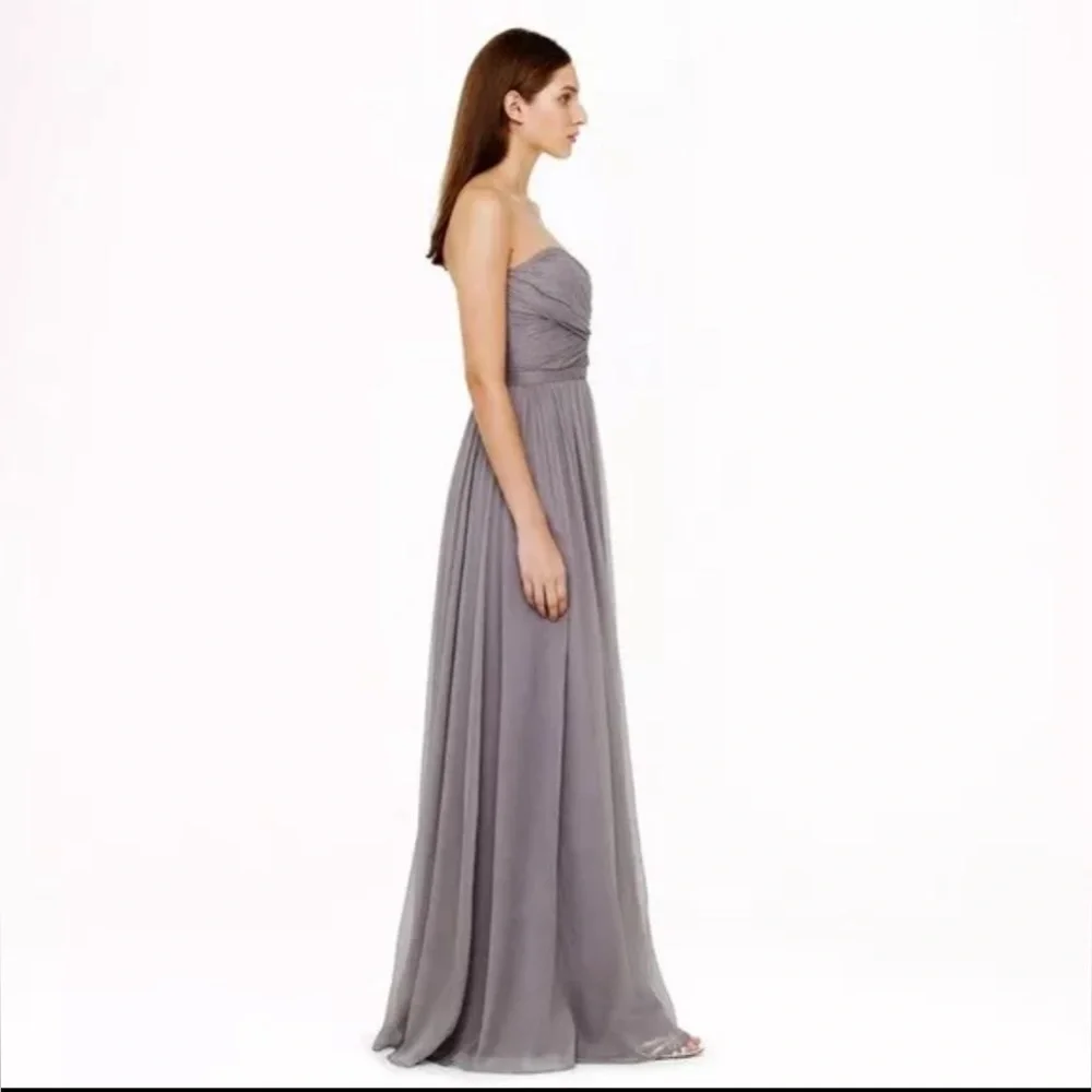 J Crew Arabelle Silk Gray Dress Xs 2P Strapless Formal Evening Gown Full Length